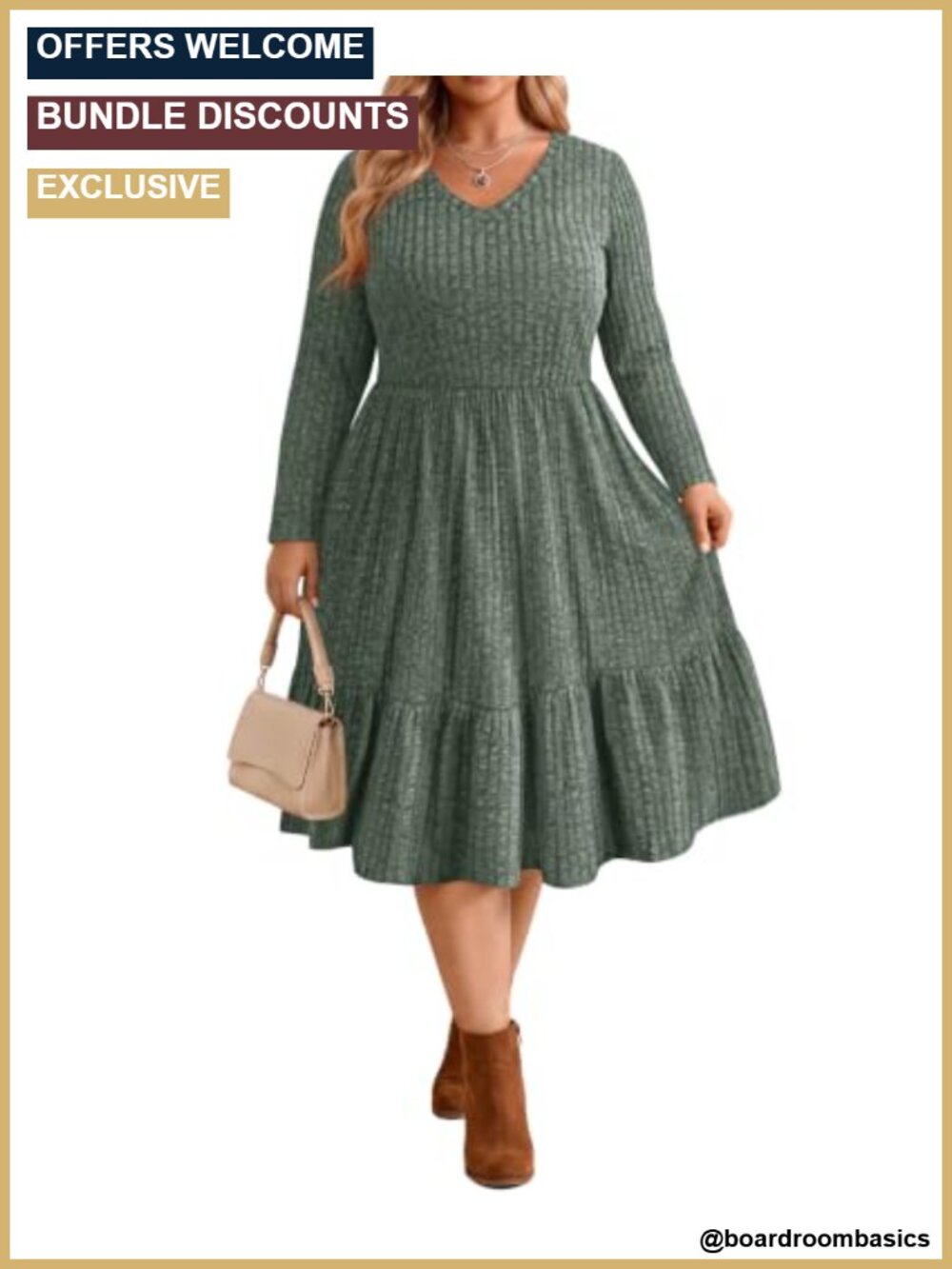 Plus Size Long Sleeve Sweater Dress Knee Length Pockets Fall Winter Curvy Fit